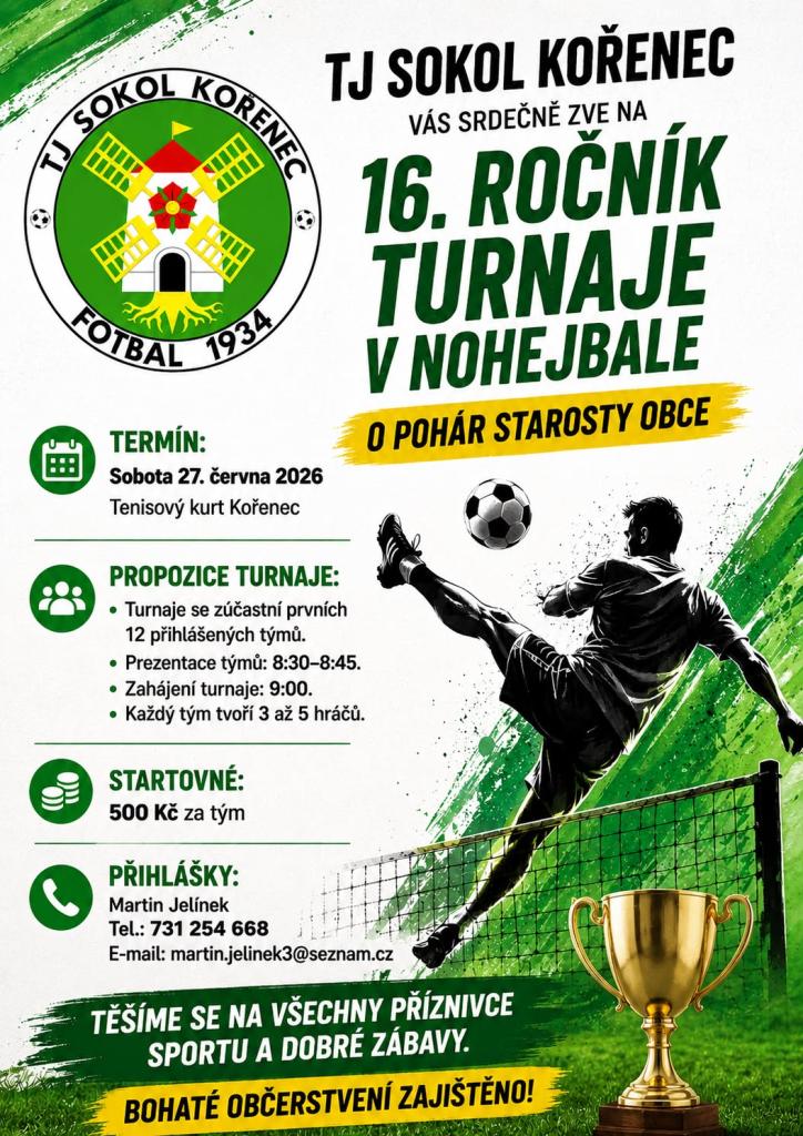 TURNAJ V NOHEJBALE O POHÁR STAROSTY OBCE 27.6.2026