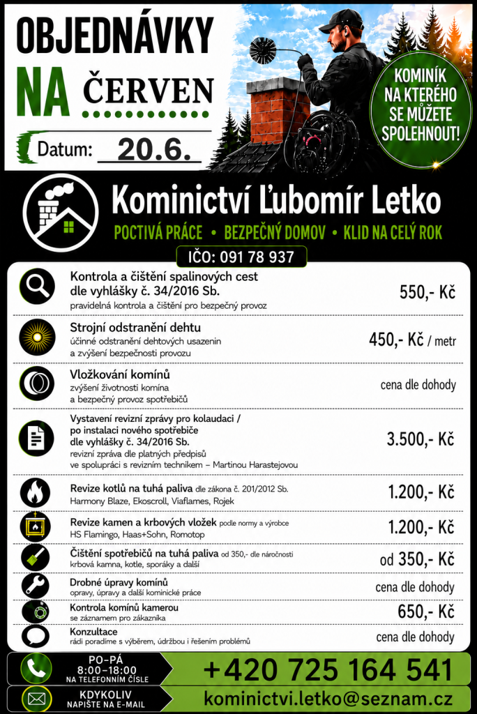 Nabídka kominických služeb 20.6.